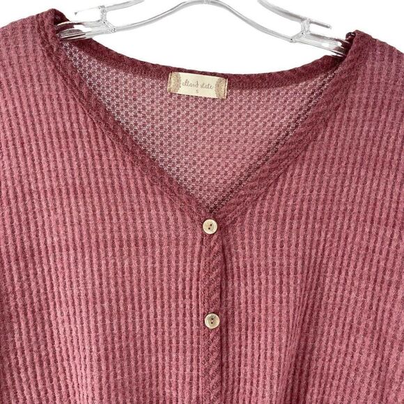 Altard State Top V Neck Long Sleeve Waffle Knit Tie Knot Button Front Size Small - Picture 3 of 9